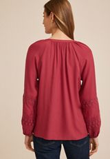 Crochet Sleeve Button Front Blouse, C194, small