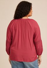 Plus Size Crochet Sleeve Button Front Blouse, C194, small