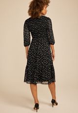 Black Polka Dot Smocked Midi Dress, C1756, small