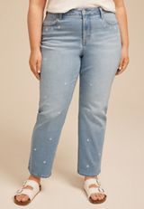 Plus Size Daisy Embroidered High Rise Relaxed Straight Jean, C3337, small