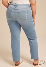 Plus Size Daisy Embroidered High Rise Relaxed Straight Jean, C3337, small