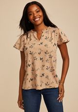 Floral Smocked Shoulder Flutter Sleeve Blouse, C1265, small