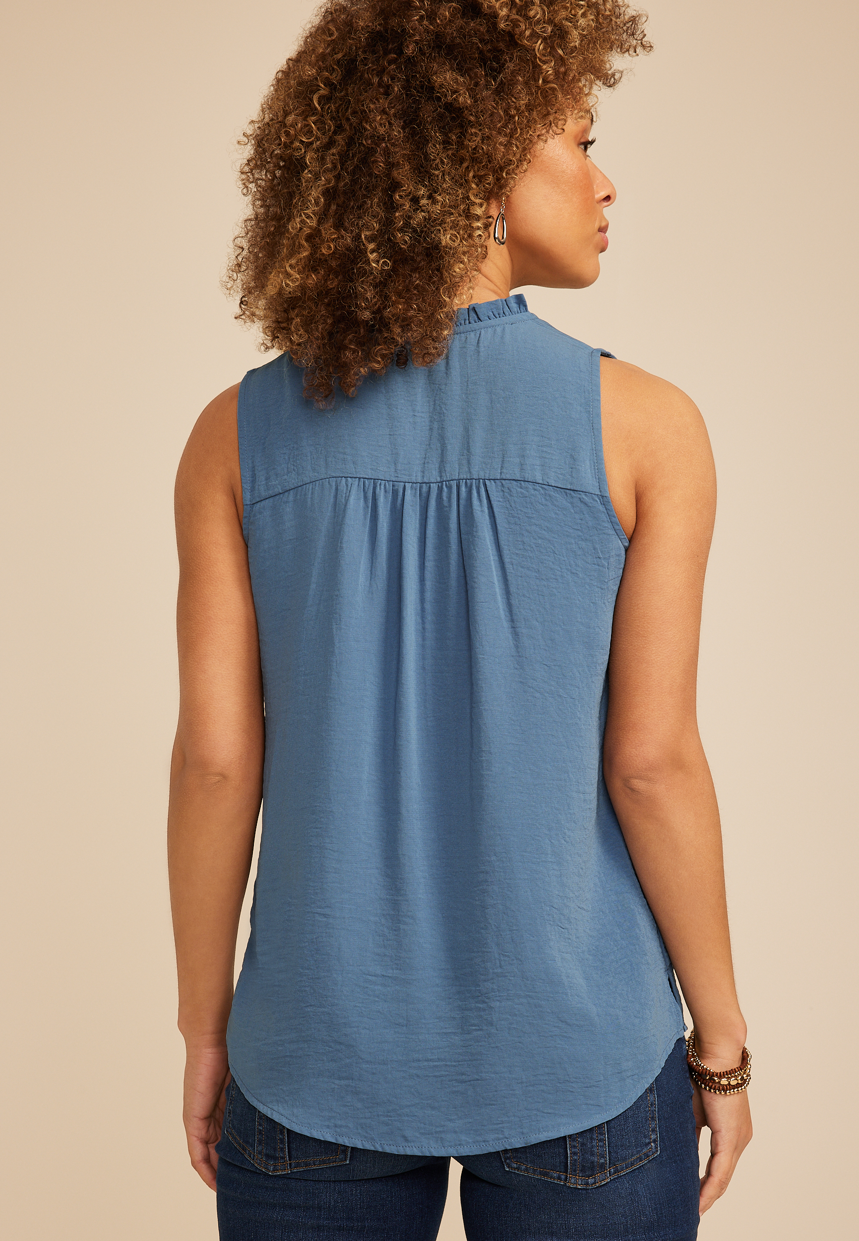 Smocked Shoulder Tank Top, C7902, large