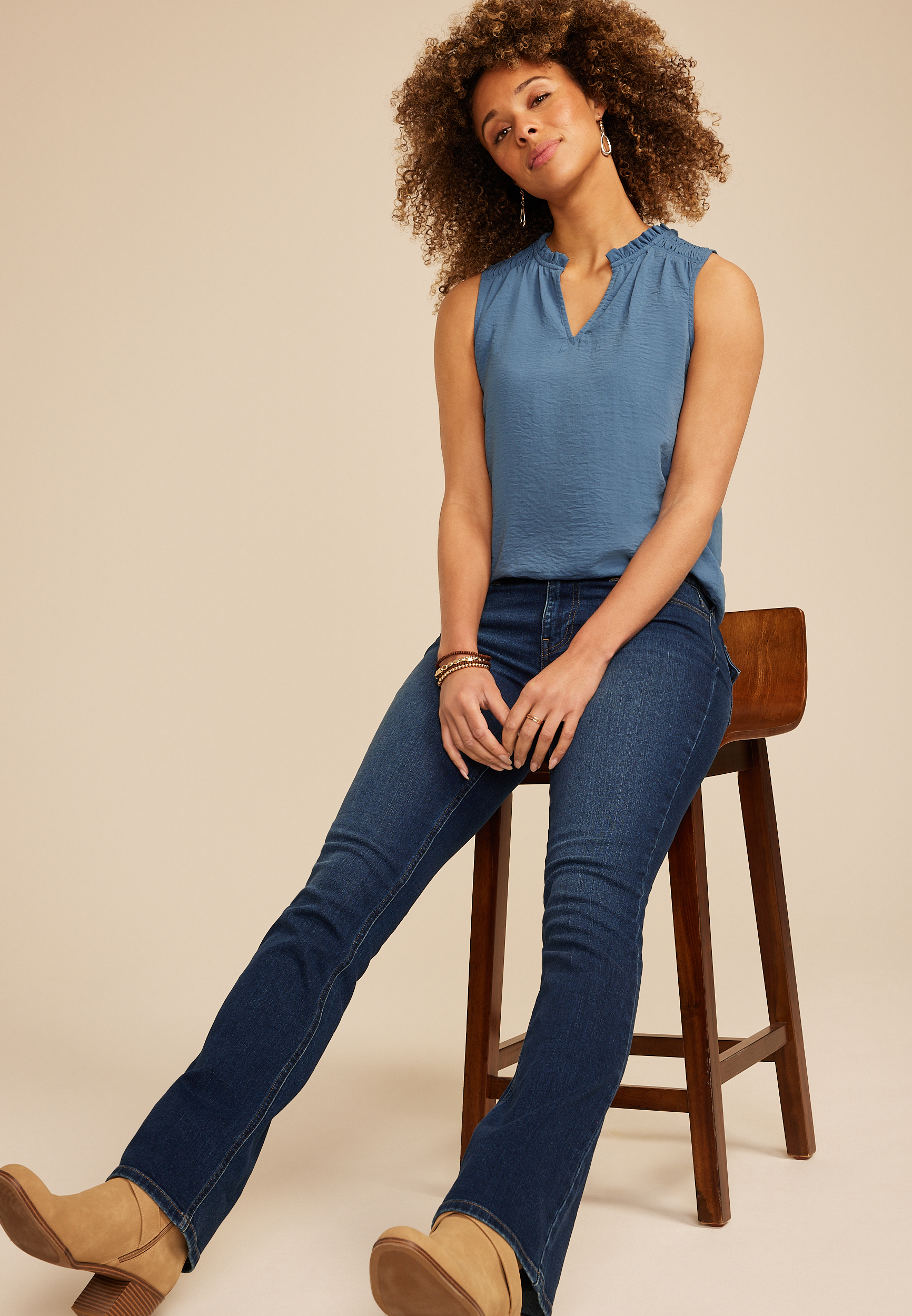 Smocked Shoulder Tank Top, C7902, large