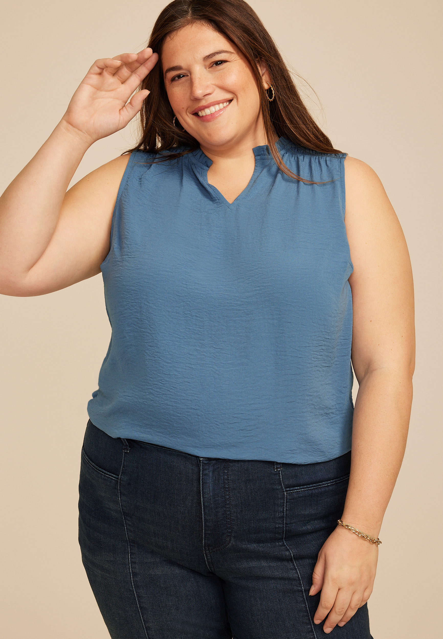 Plus Size Smocked Shoulder Tank Top