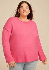 Plus Size Crew Neck Step Hem Sweater, C595, small