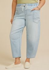 Plus Size Mid Rise Pull On Knit Barrel Jean, C2806, small