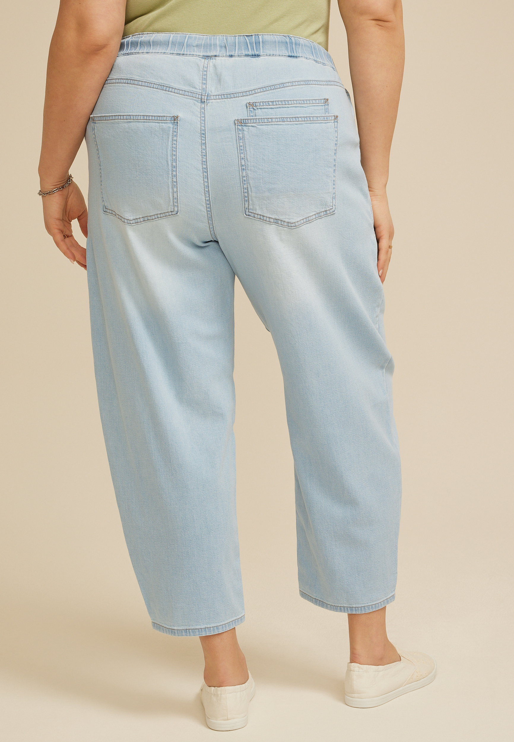 Plus Size Mid Rise Pull On Knit Barrel Jean, C2806, large