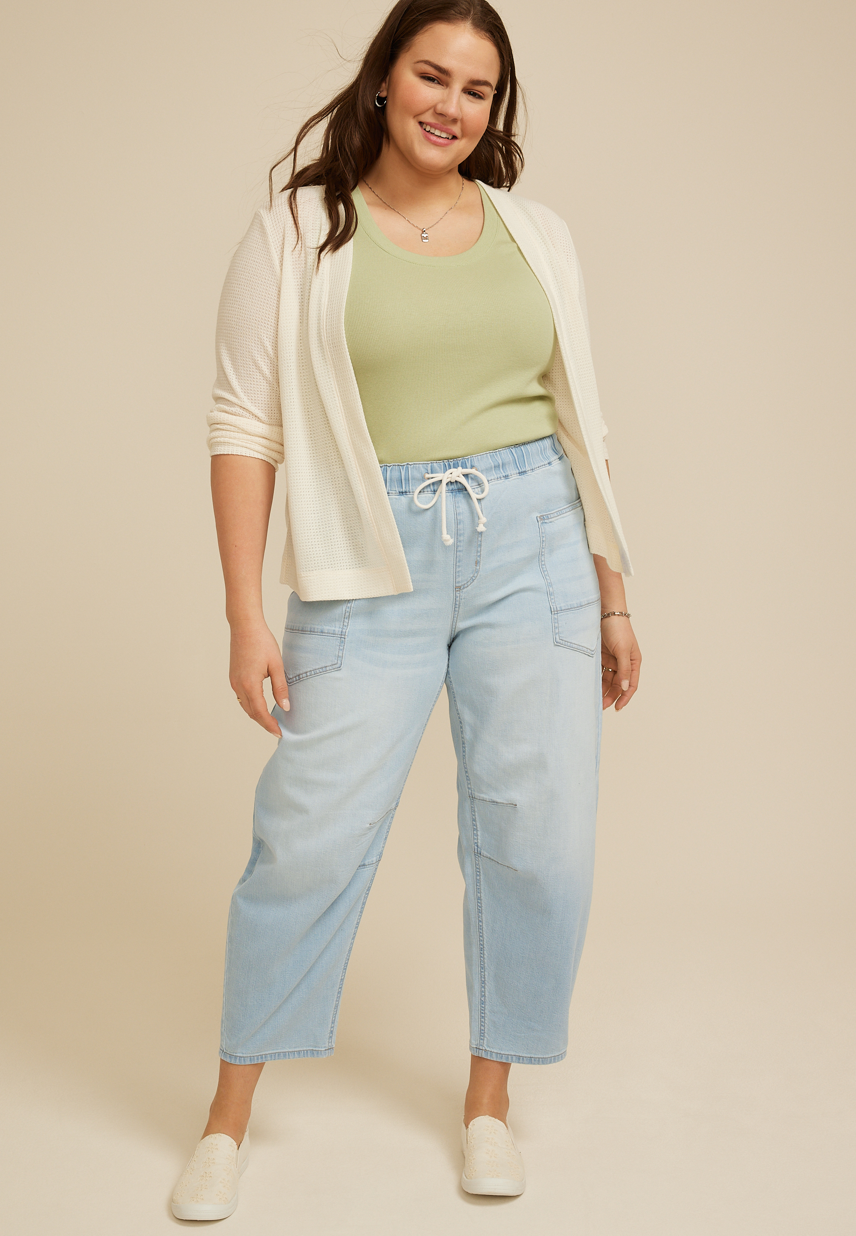 Plus Size Mid Rise Pull On Knit Barrel Jean, C2806, large