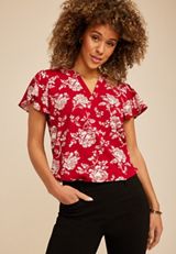 Atwood Lace Floral Flutter Sleeve Blouse, C7044, small
