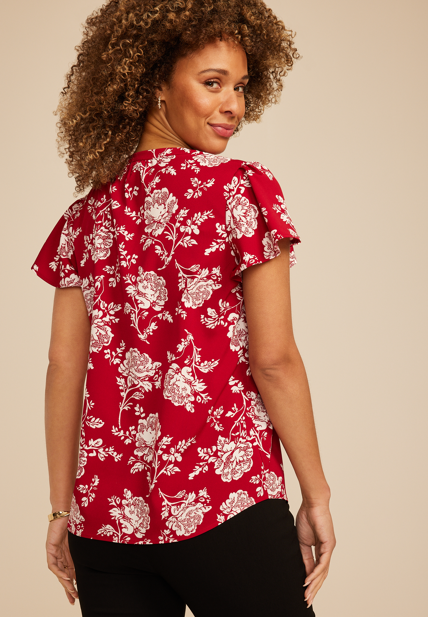 Atwood Lace Floral Flutter Sleeve Blouse, C7044, large