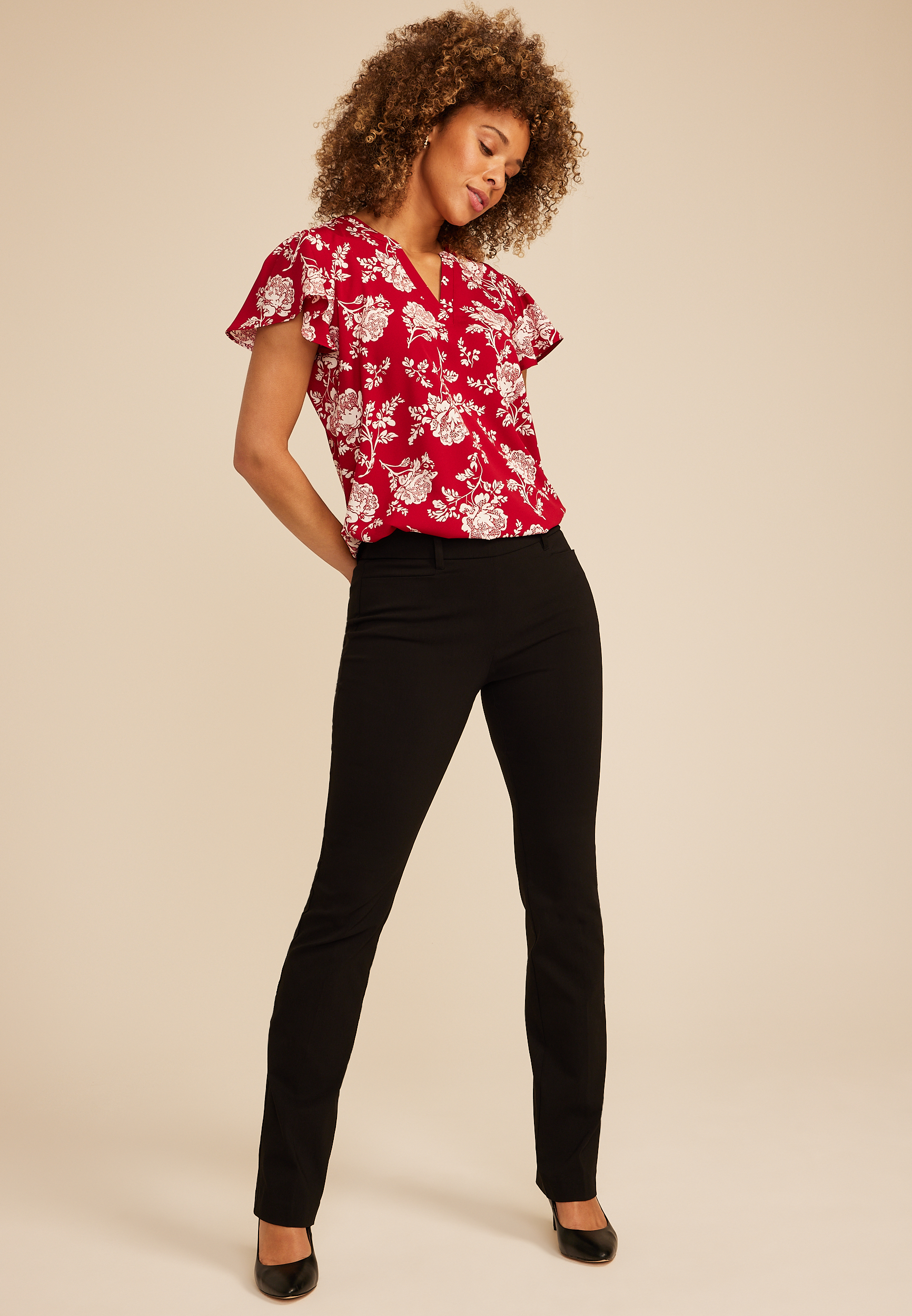 Atwood Lace Floral Flutter Sleeve Blouse, C7044, large