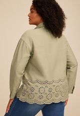 Plus Size Eyelet Scallop Hem Twill Jacket, C186, small