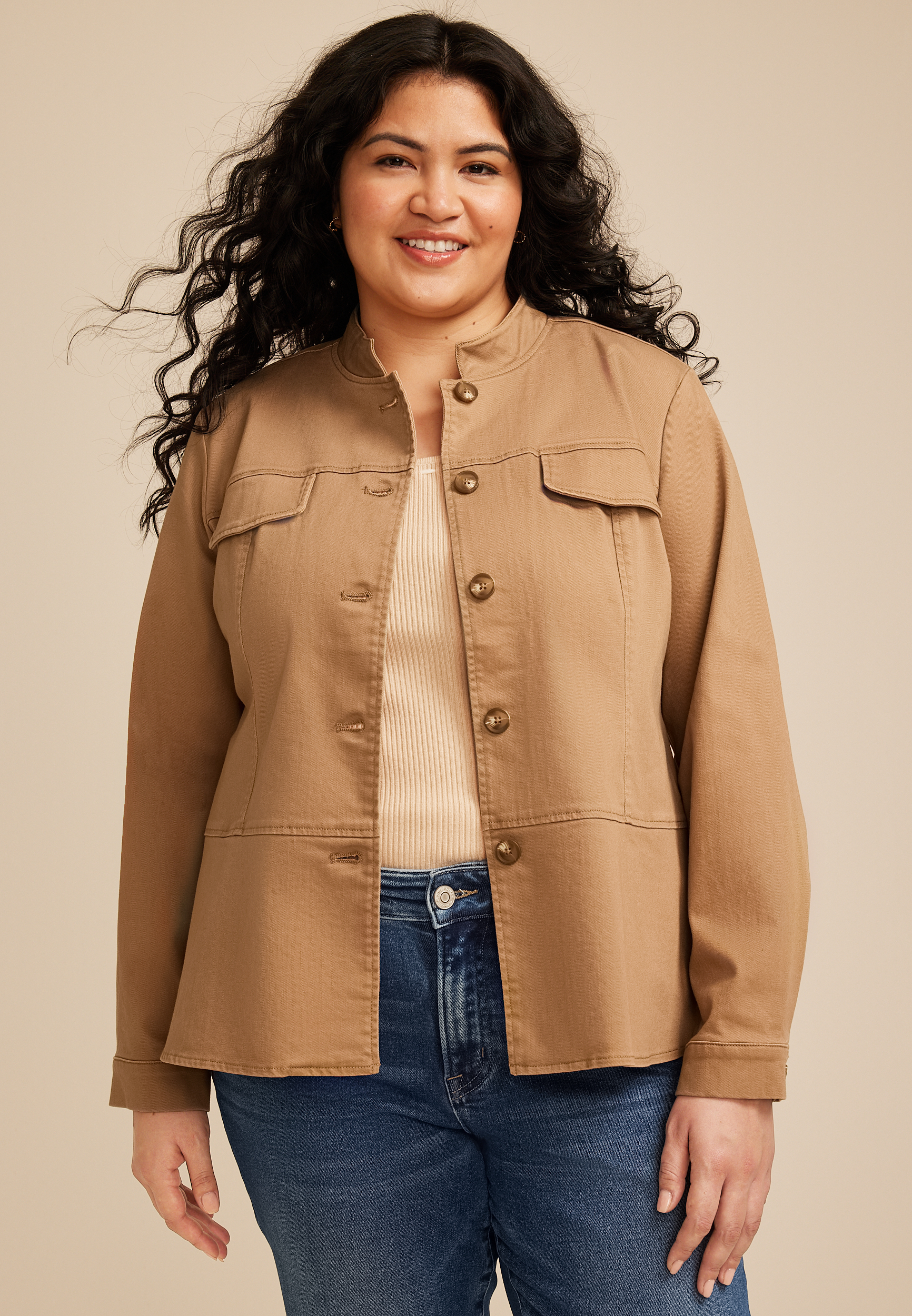 Plus Size Military Twill Jacket