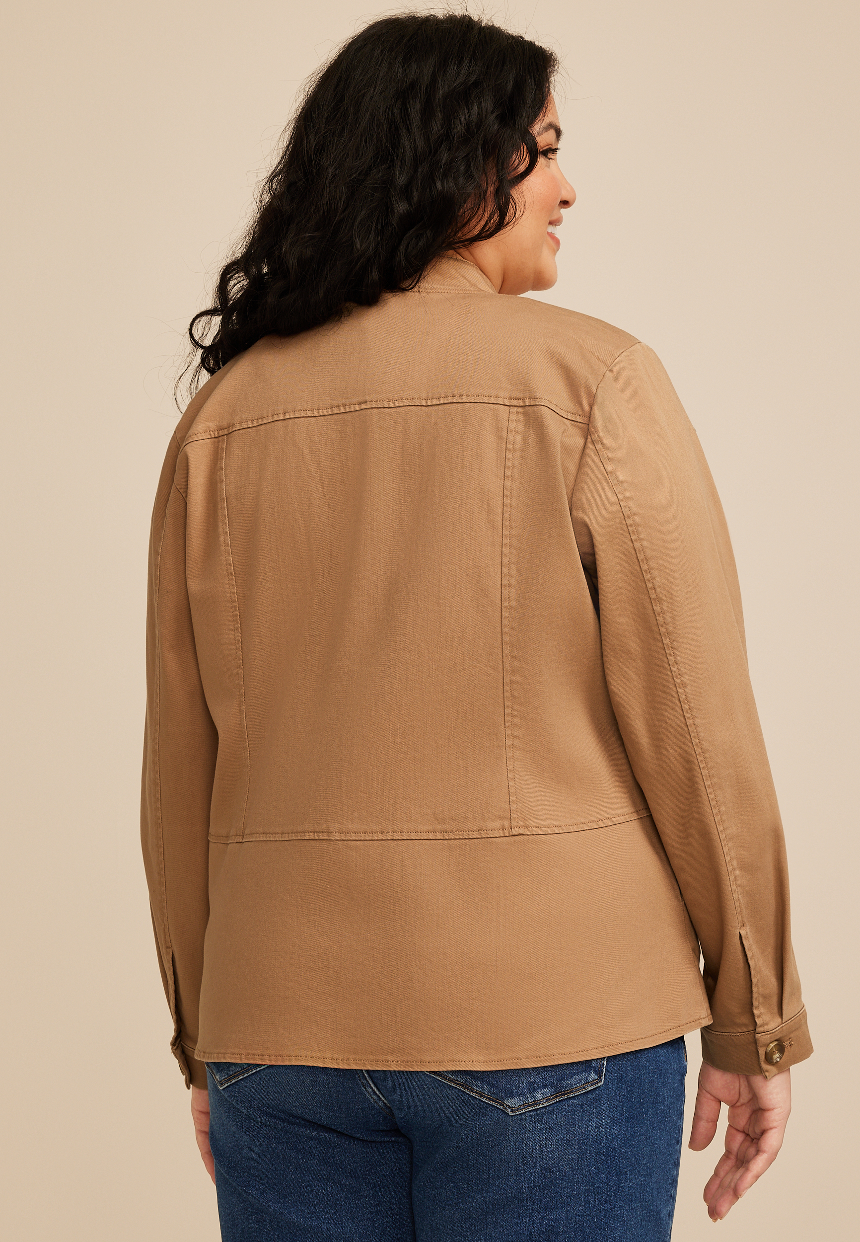 Plus Size Military Twill Jacket, C574, large