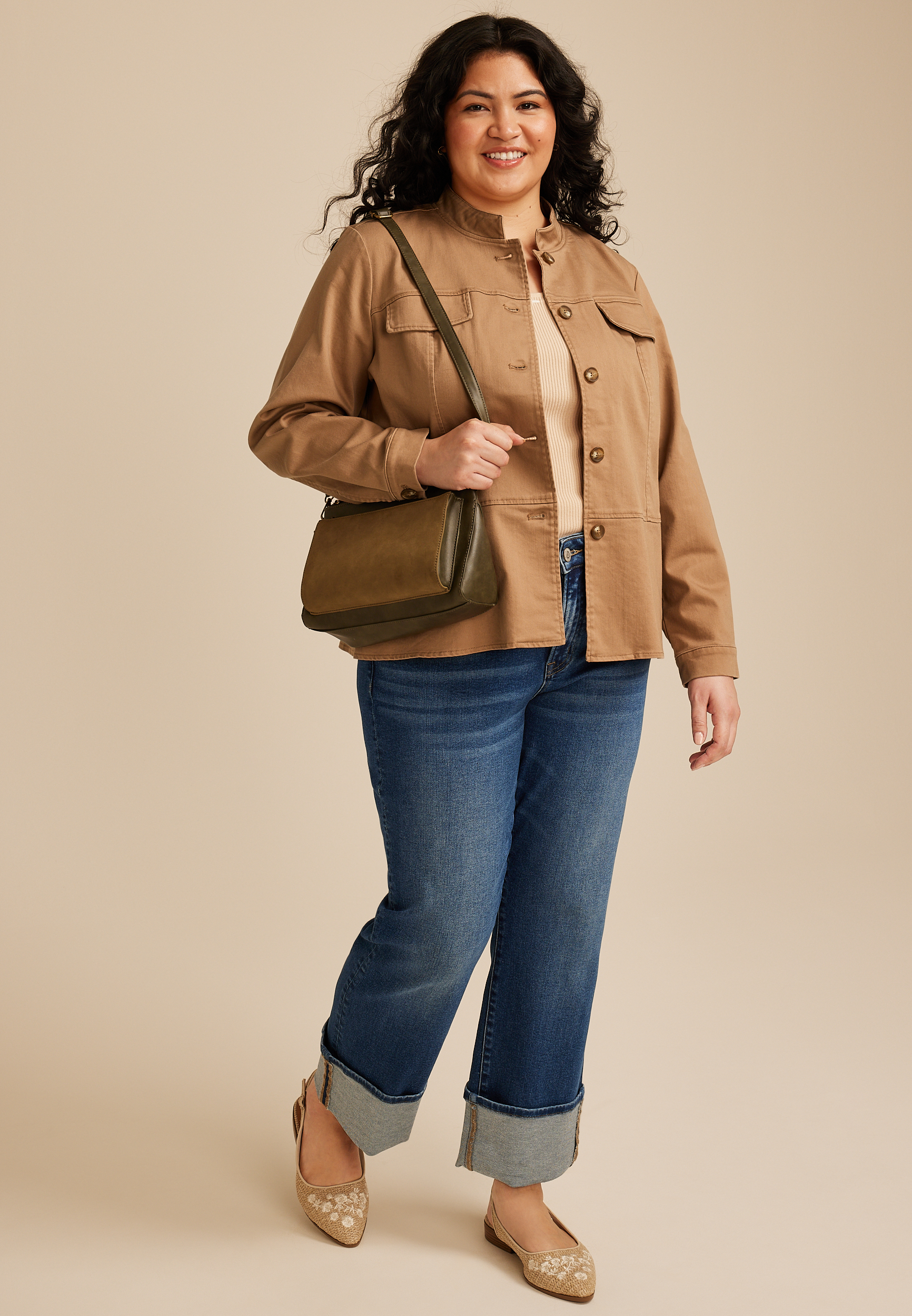 Plus Size Military Twill Jacket, C574, large