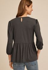 Embroidered Pintuck Peplum Blouse, C829, small