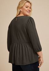 Plus Size Embroidered Pintuck Peplum Blouse, C829, small