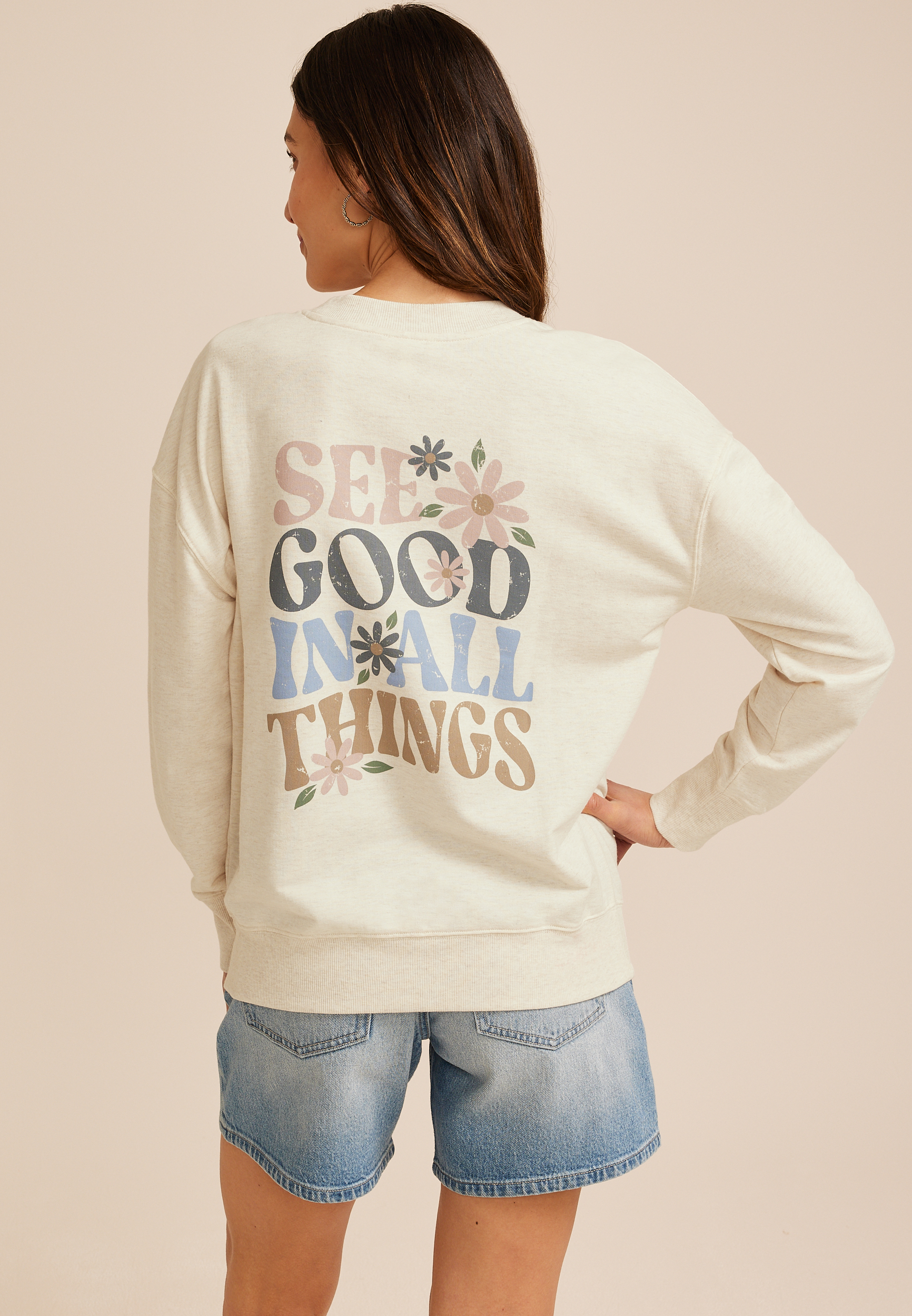 See Good In All Things Floral Embroidered Sweatshirt, OATMEAL HEATHER, large