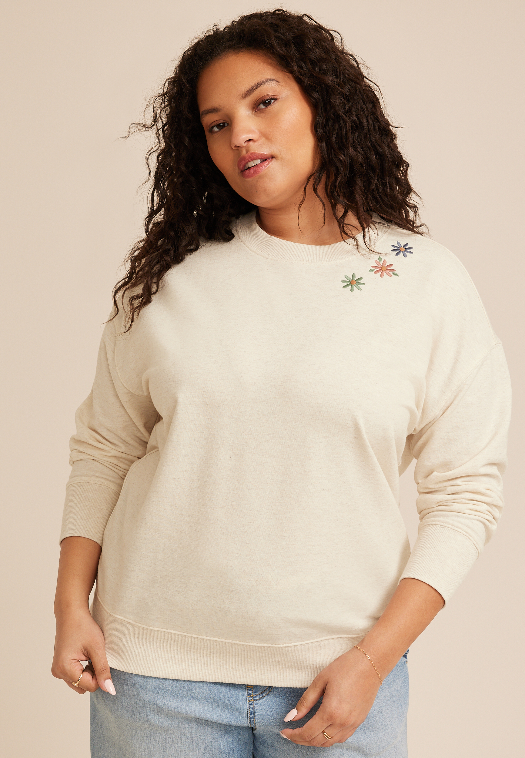 Plus Size See Good In All Things Floral Embroidered Sweatshirt