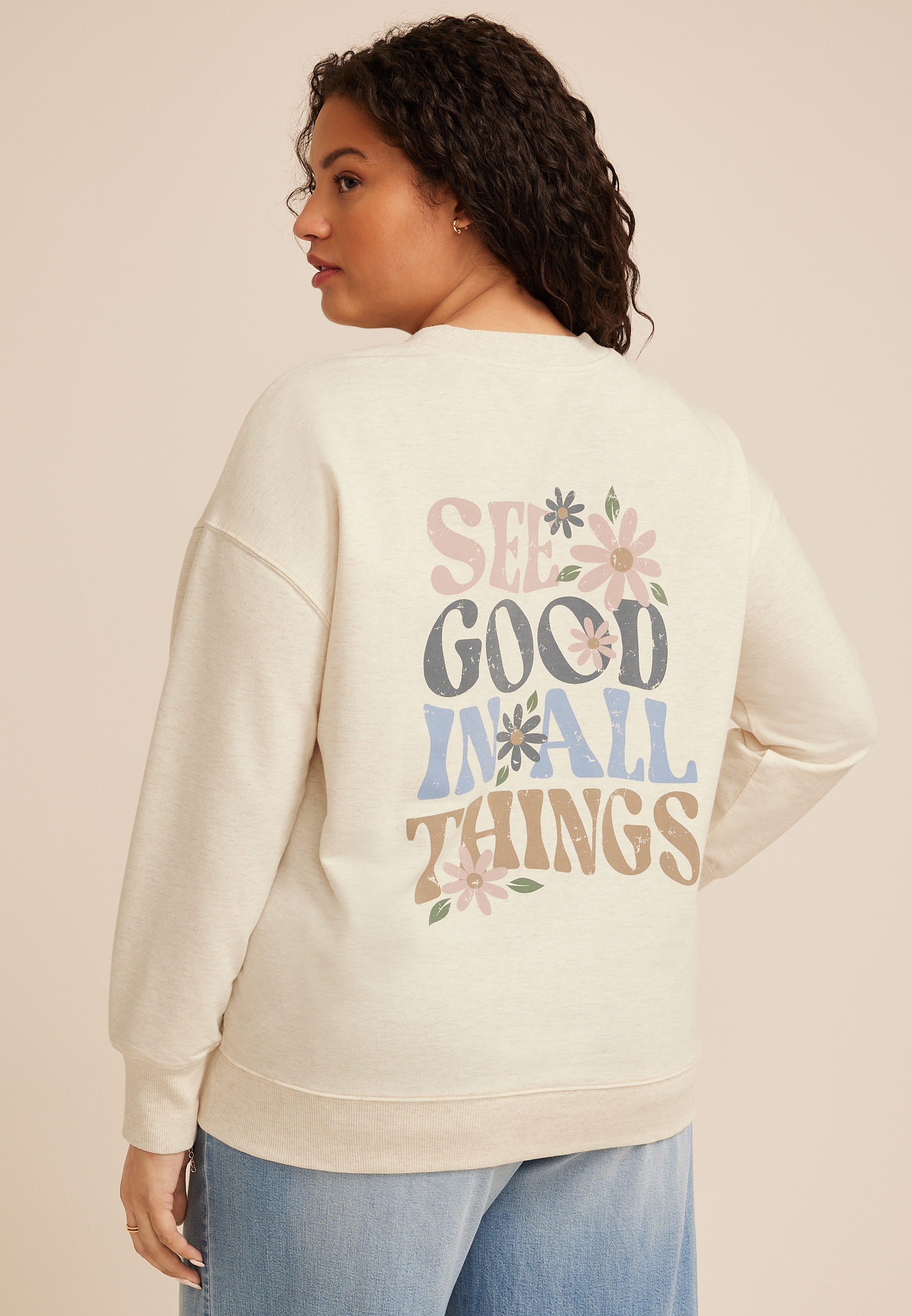 Plus Size See Good In All Things Floral Embroidered Sweatshirt, C3363, large