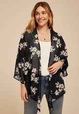 Floral Chiffon Tie Front Kimono, C1756, small