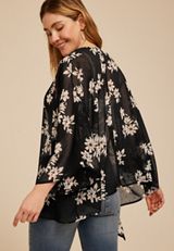 Floral Chiffon Tie Front Kimono, C1756, small