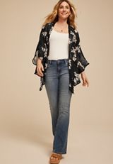Floral Chiffon Tie Front Kimono, C1756, small