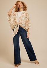 Floral Chiffon Tie Front Kimono, GARDENIA COMBO, small