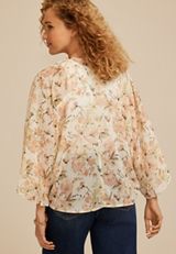 Floral Chiffon Tie Front Kimono, GARDENIA COMBO, small
