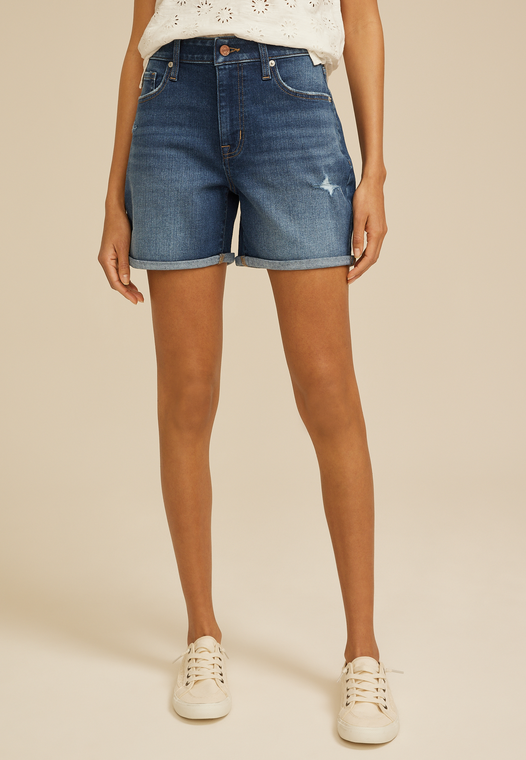 m jeans by maurices&trade; High Rise Destructed Rolled Hem 5in Short