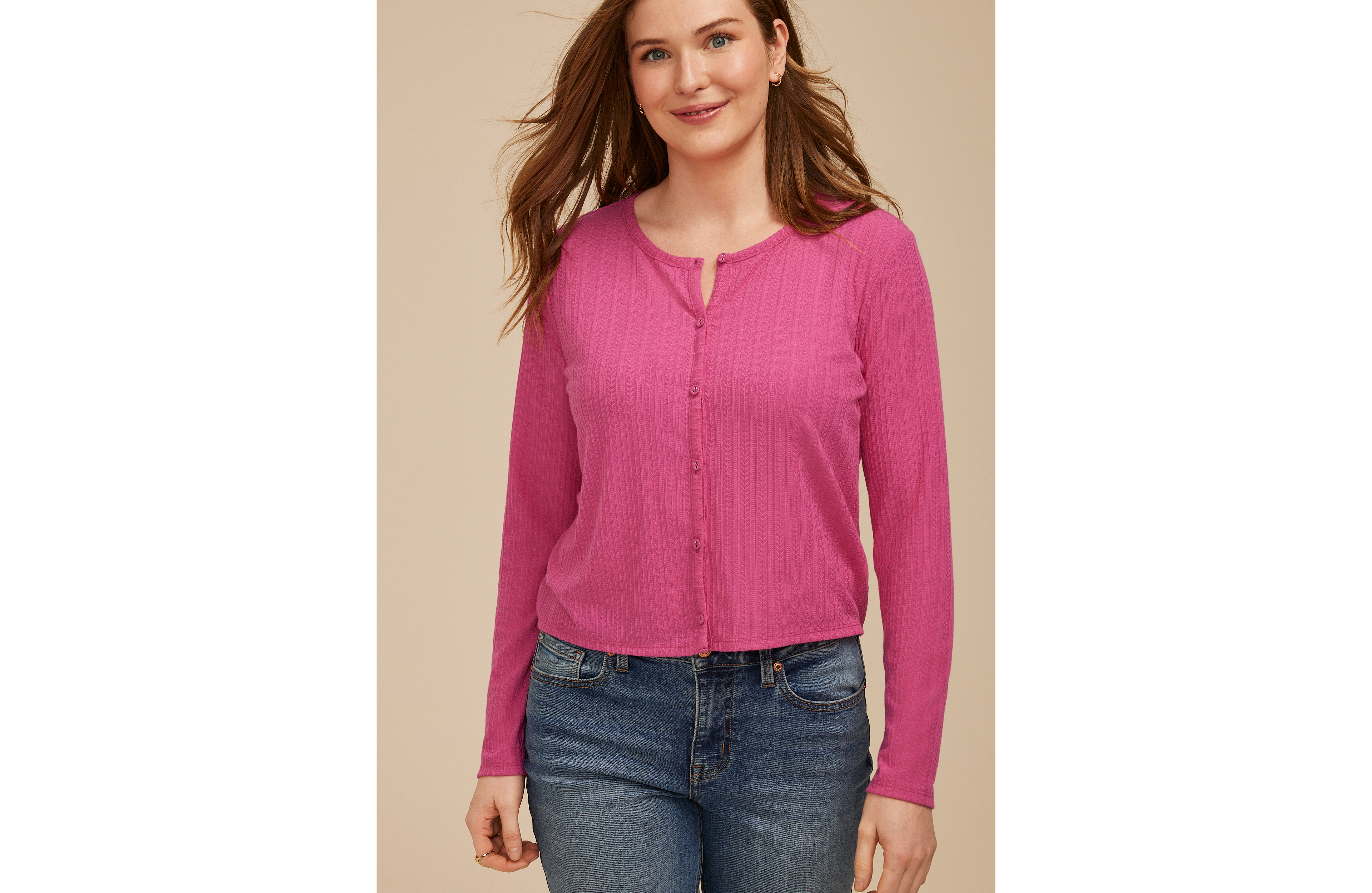 Textured Button Front Cardigan