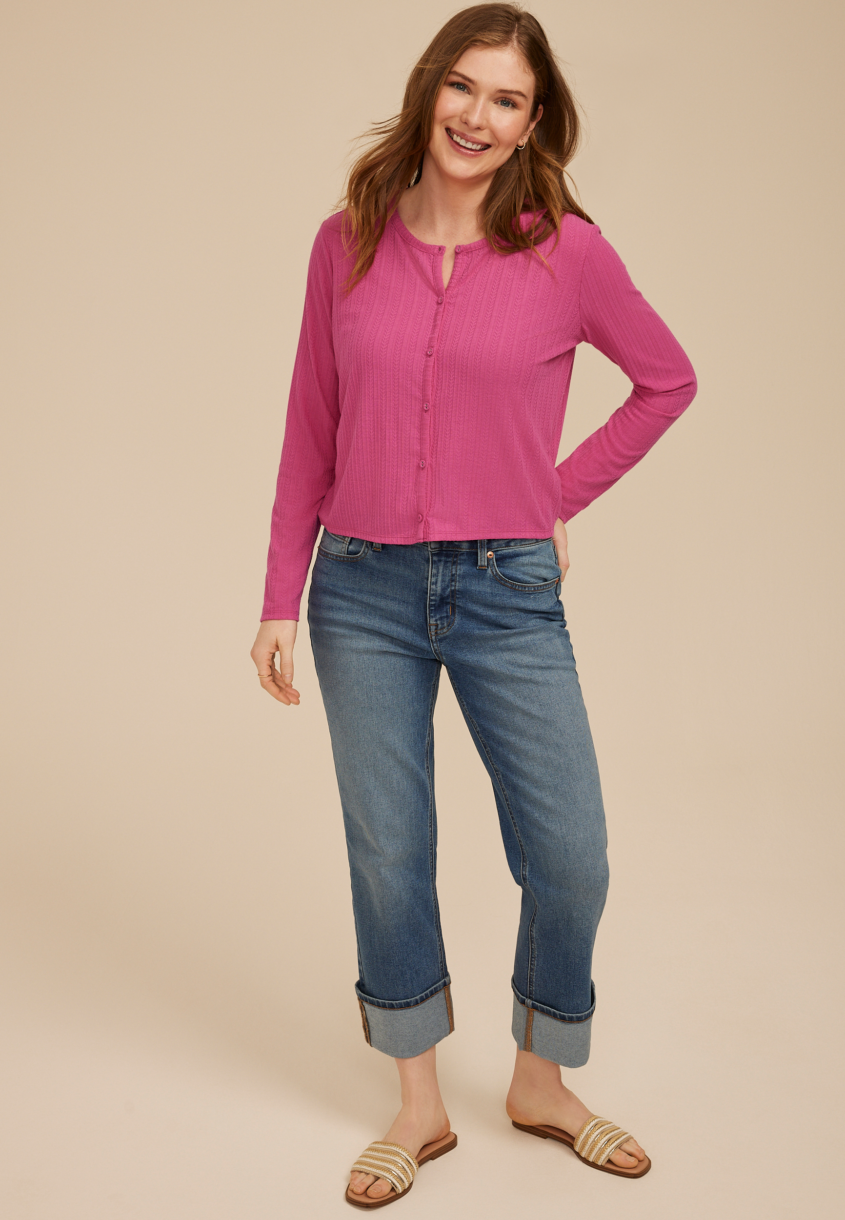 Textured Button Front Cardigan