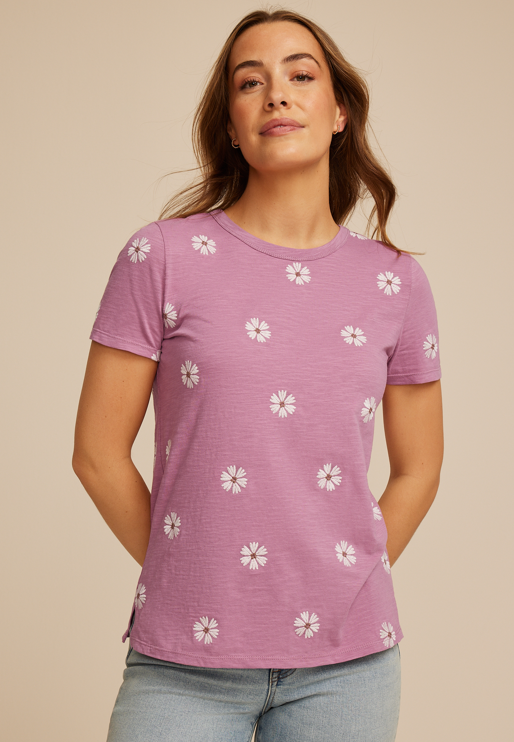 24/7 Dawson Floral Embroidered Crew Neck Tee