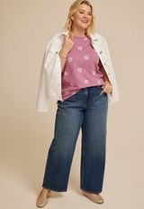 Plus Size 24/7 Dawson Floral Embroidered Crew Neck Tee, C3018, small