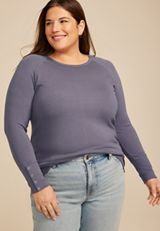 Plus Size Soft Essential Crew Neck Snap Cuff Top, SHADOW BLUE, small