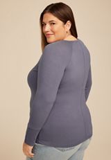 Plus Size Soft Essential Crew Neck Snap Cuff Top, SHADOW BLUE, small