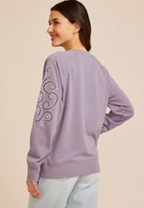 Eyelet Embellished Sleeve Relaxed Fit Sweatshirt, C2073, small