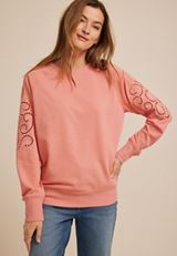 Eyelet Embellished Sleeve Relaxed Fit Sweatshirt, C4146, small
