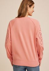 Eyelet Embellished Sleeve Relaxed Fit Sweatshirt, C4146, small
