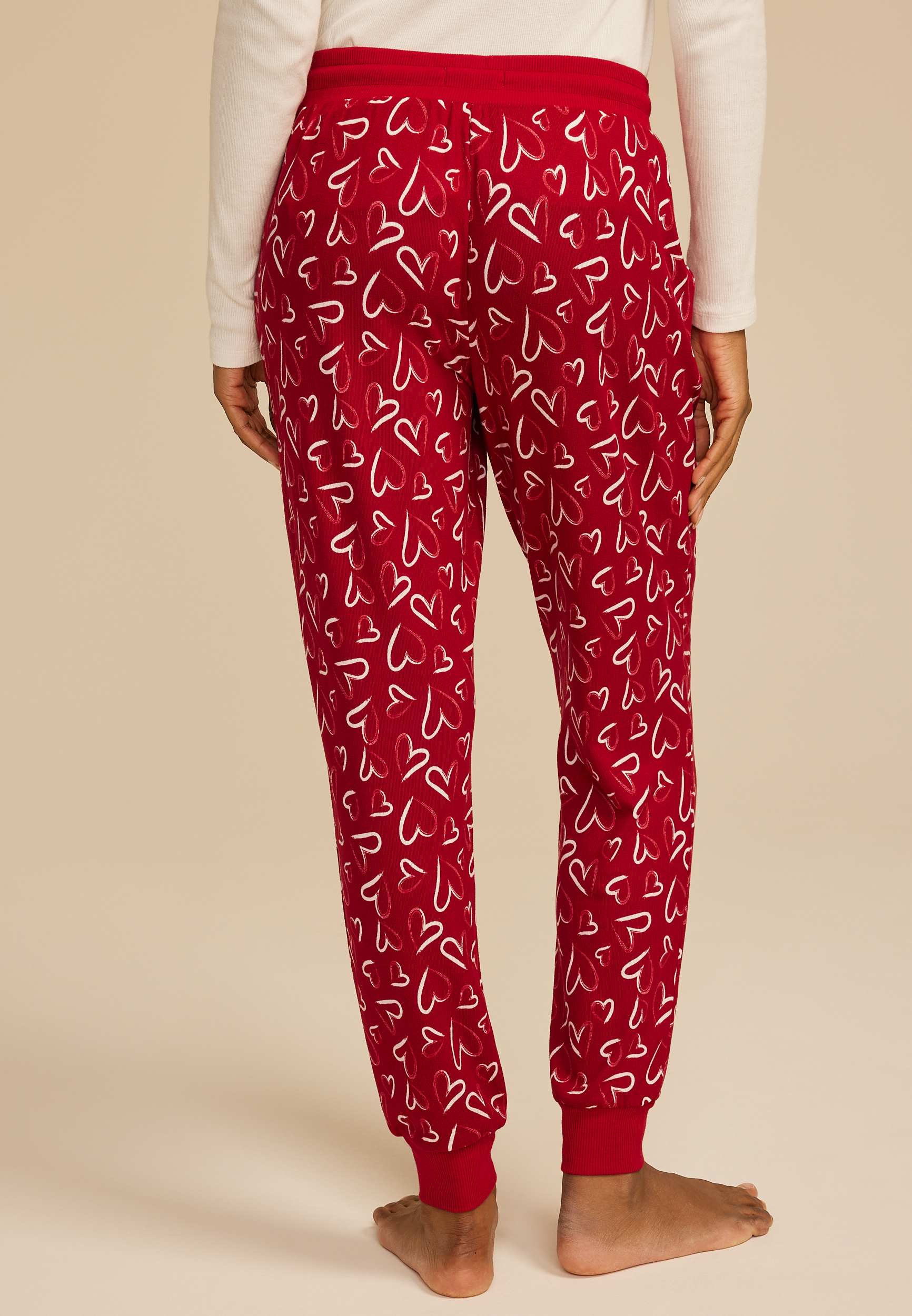 Sketch Heart Print Jogger Pajama Pants, C2842, large