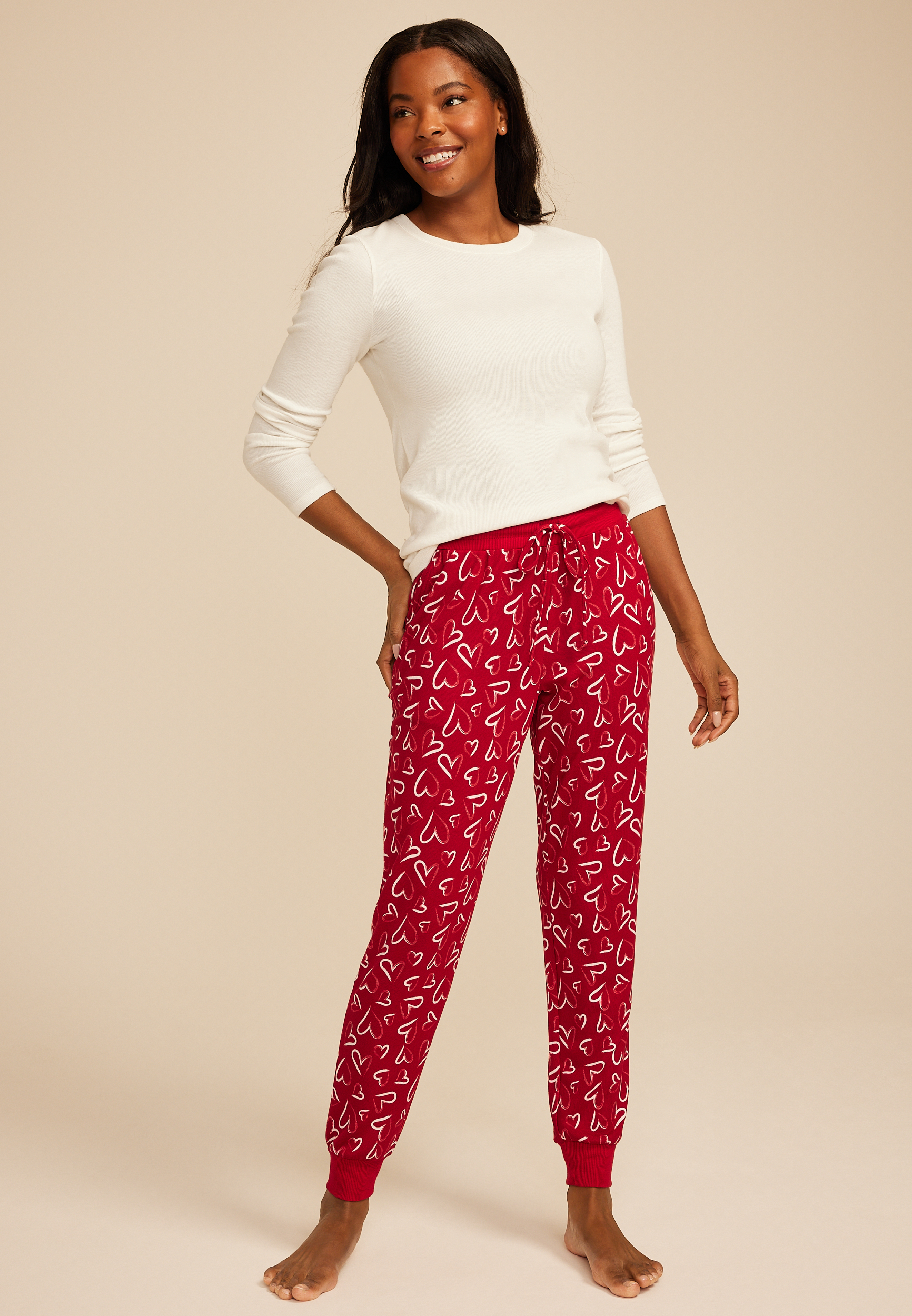 Sketch Heart Print Jogger Pajama Pants