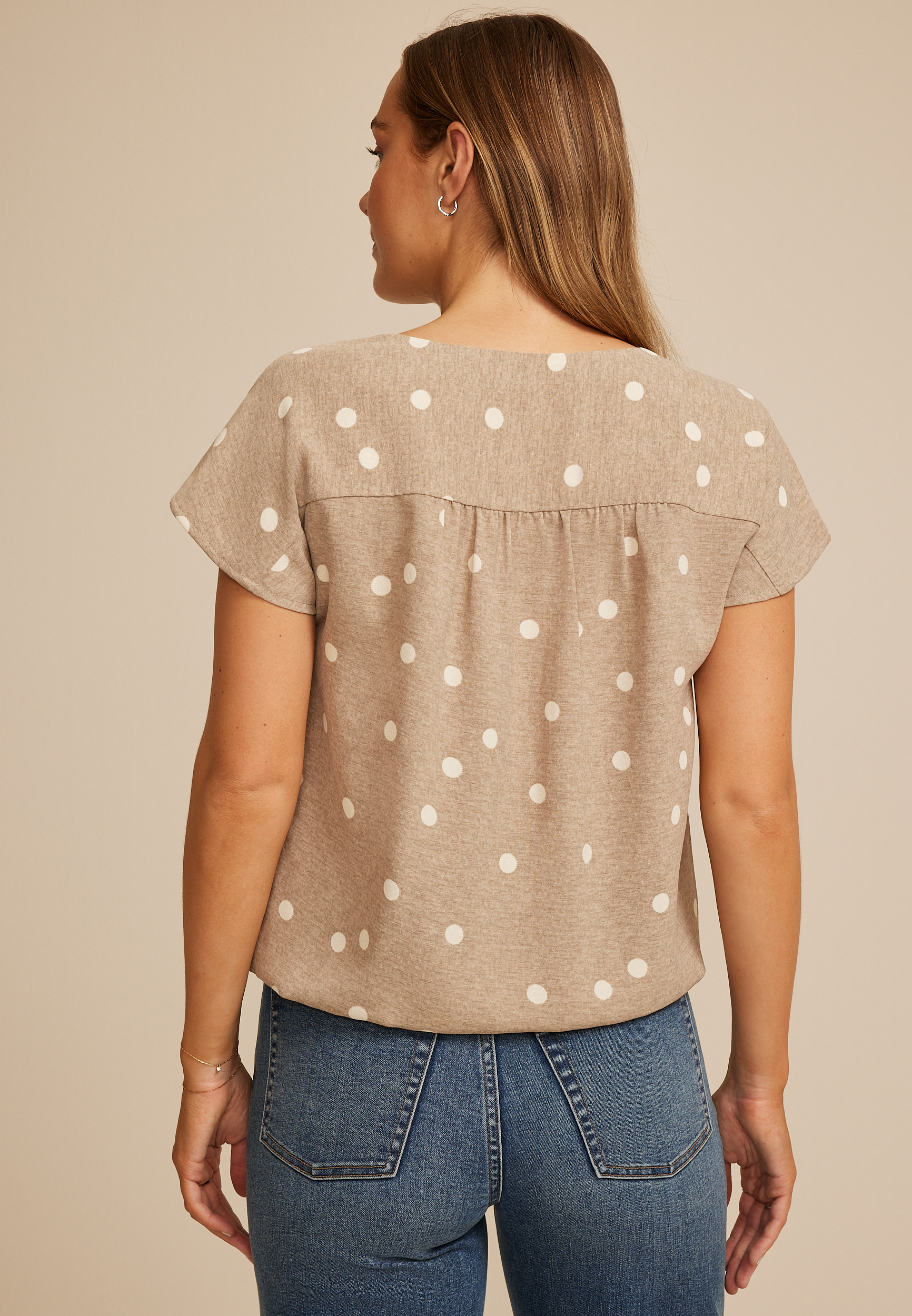 Polka Dot Dolman Short Sleeve Top, , large