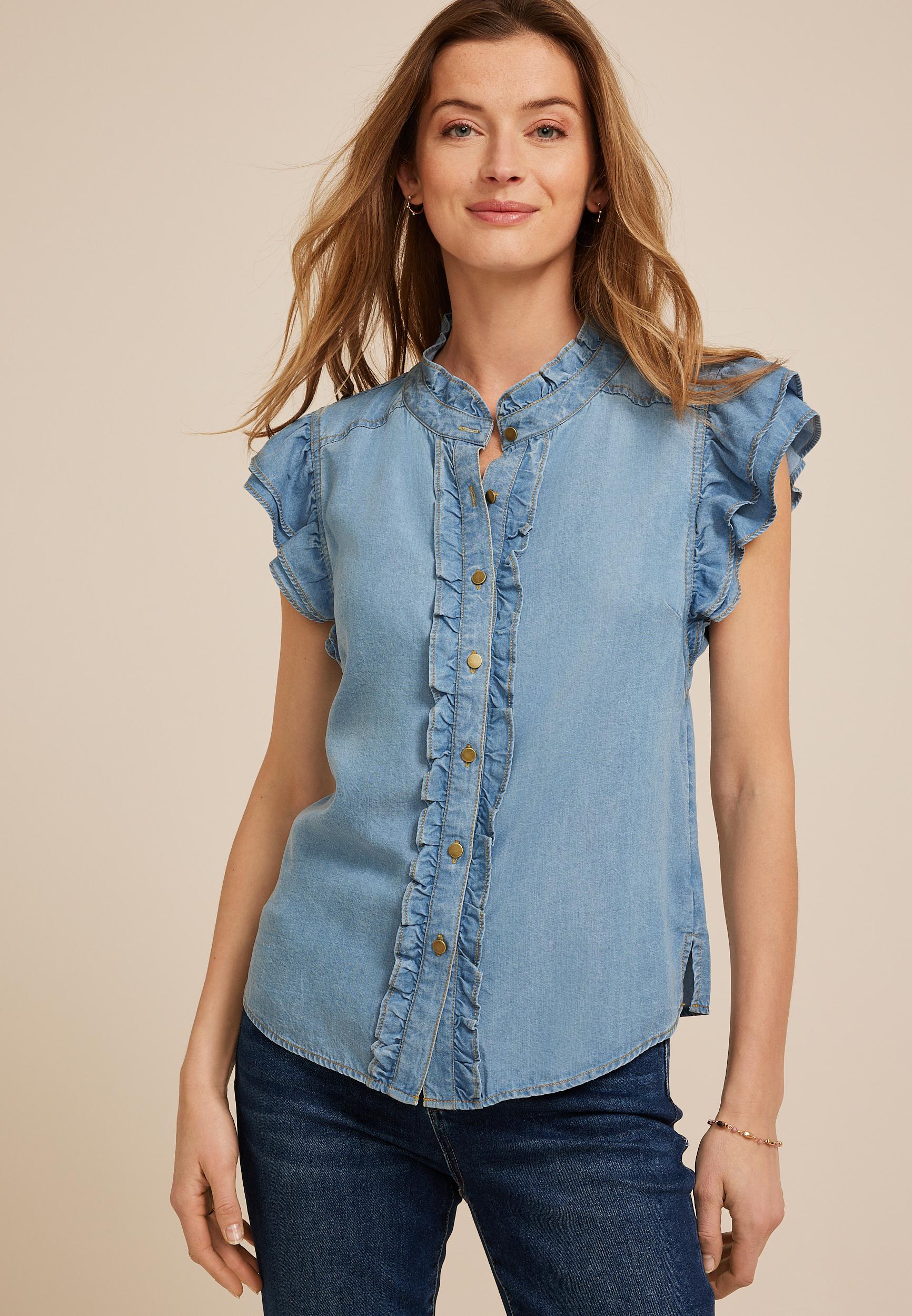 Denim Ruffle Trim Top
