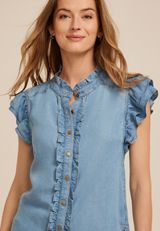 Denim Ruffle Trim Top, C740, small