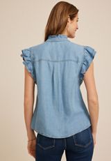 Denim Ruffle Trim Top, C740, small