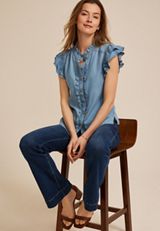 Denim Ruffle Trim Top, C740, small