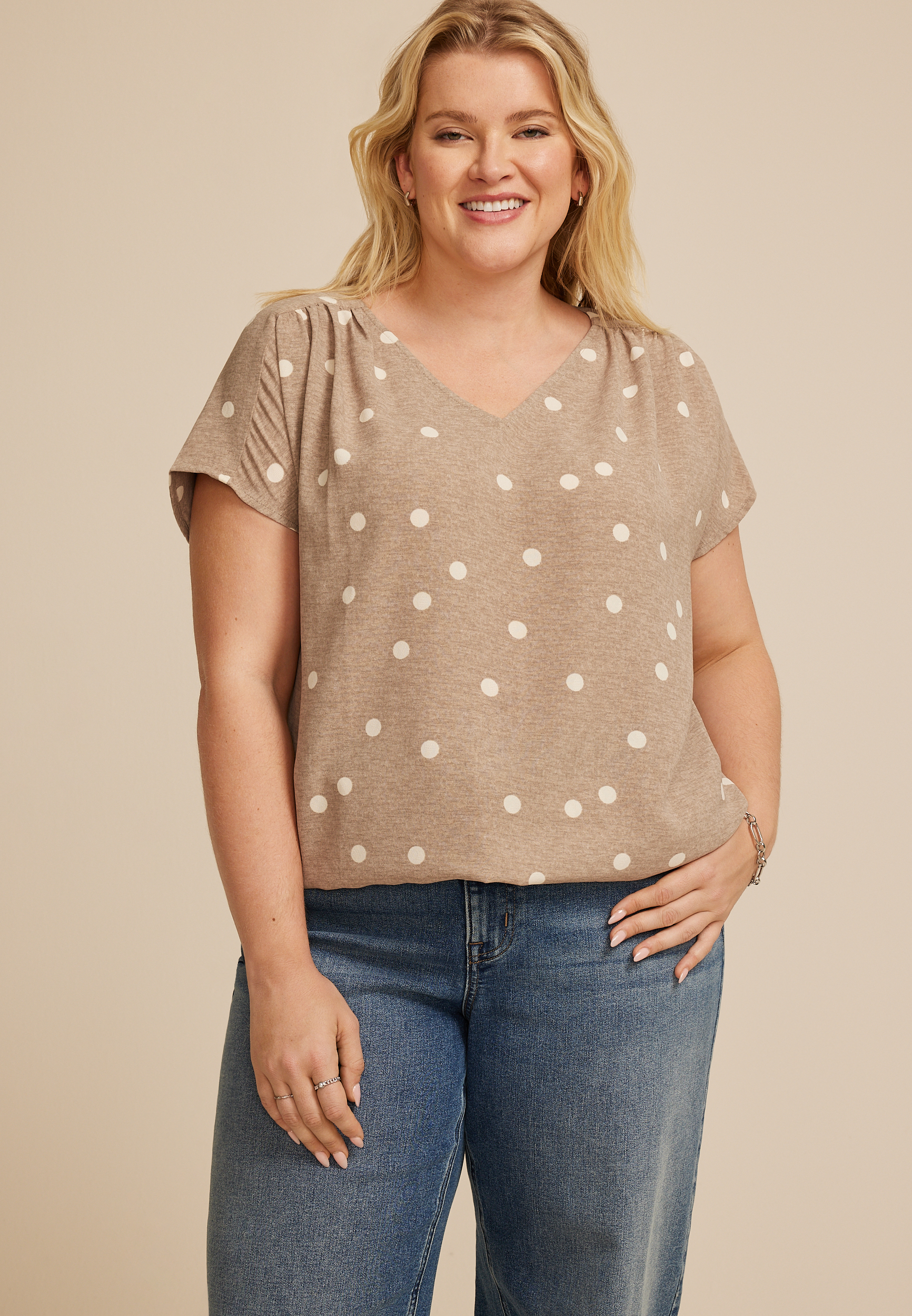 Plus Size Polka Dot Dolman Short Sleeve Top