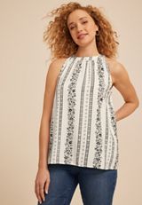Floral Stripe Halter Neck Tank Top, C1756, small