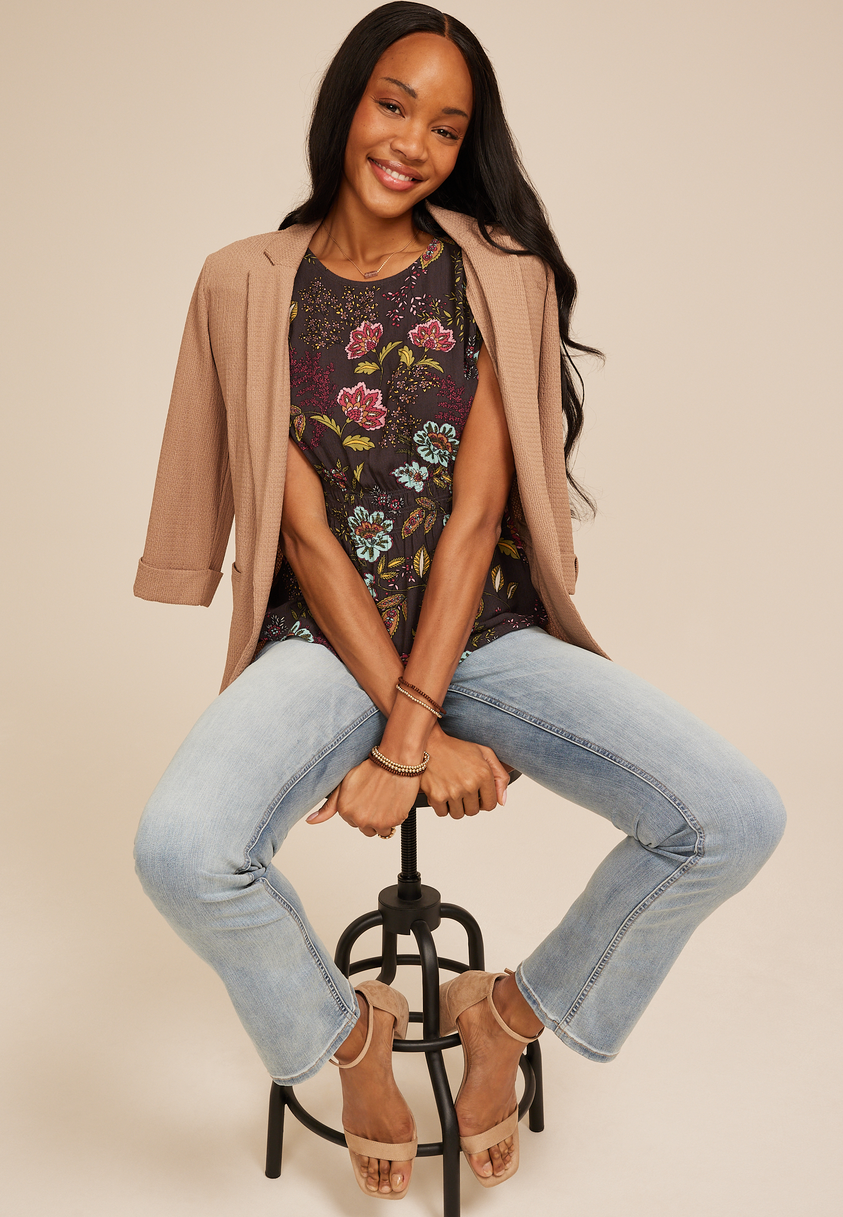 Floral Smocked Waist Top, C9765, large